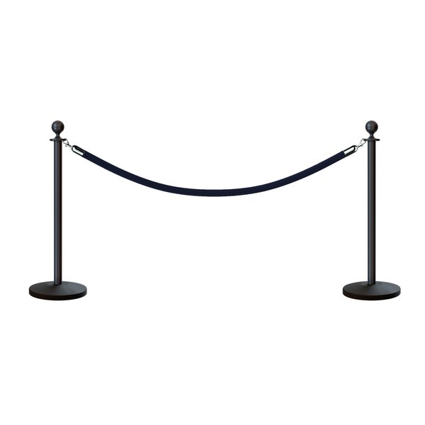 Montour Line Stanchion Post and Rope Kit Black, 2 Ball Top1 Dark Blue Rope C-Kit-2-BK-BA-1-PVR-DB-PS